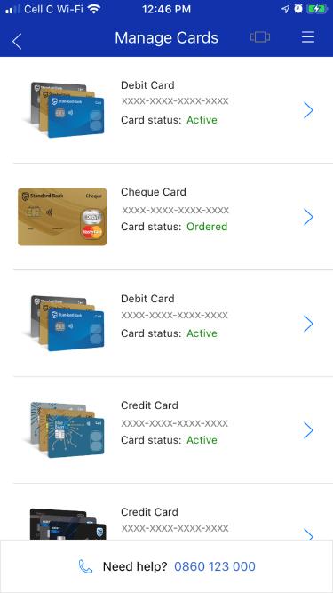 select card - list expanded