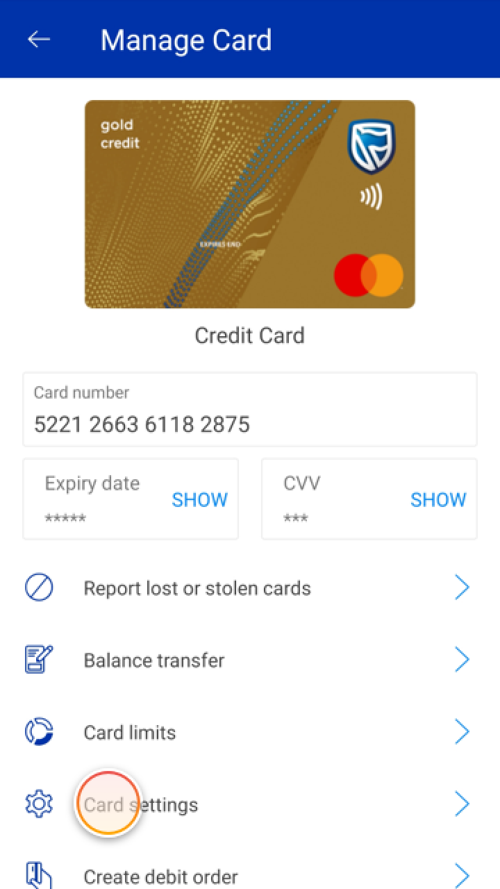how to check your card number on standard bank app